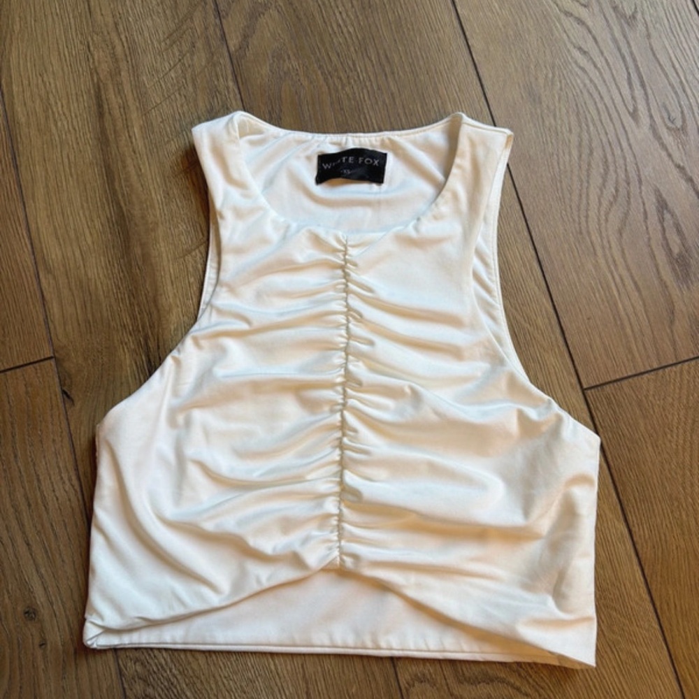 White Ruched Front Crop Tank Top
